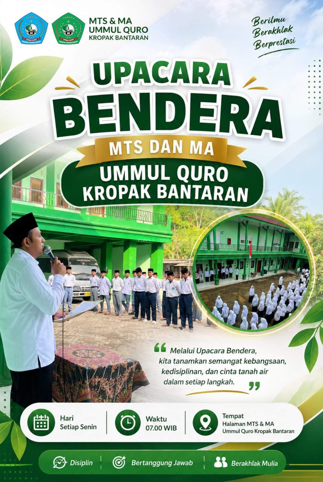 Tanamkan Semangat Kebangsaan dan Kedisiplinan, MTs & MA Ummul Quro Kropak Bantaran Rutin Gelar Upacara Bendera Setiap Senin