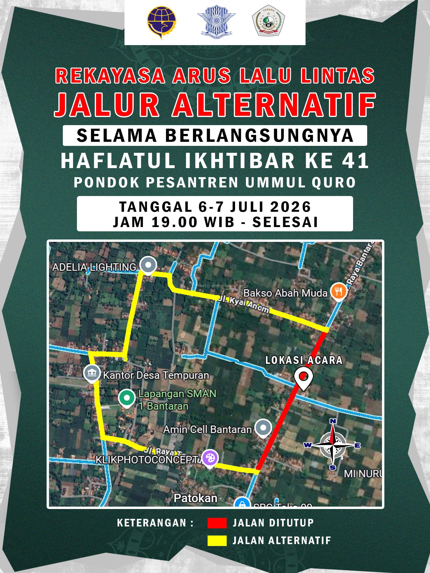 Rekayasa Perubahan Arus Lalu lintas Saat Acara Haflatul Ikhtibar Ke 41 Ponpes Ummul Quro Kropak